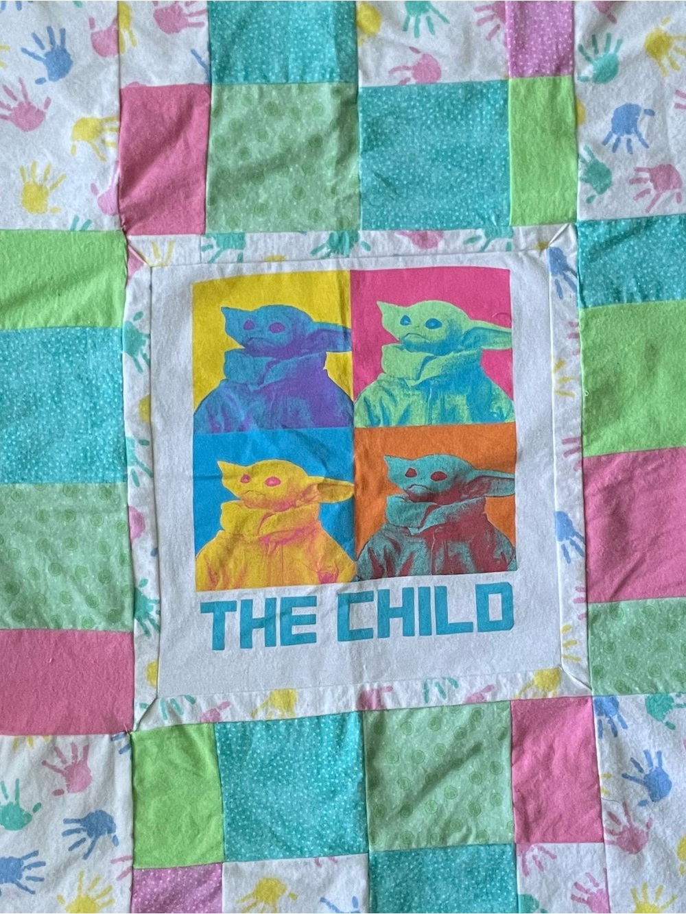 Baby Yoda "The Child" Patchwork Baby  Blanket - Star Wars Upcycled T-Shirt Quilt